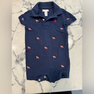 Polo Ralph Lauren American flag romper and bucket hat 12 months navy